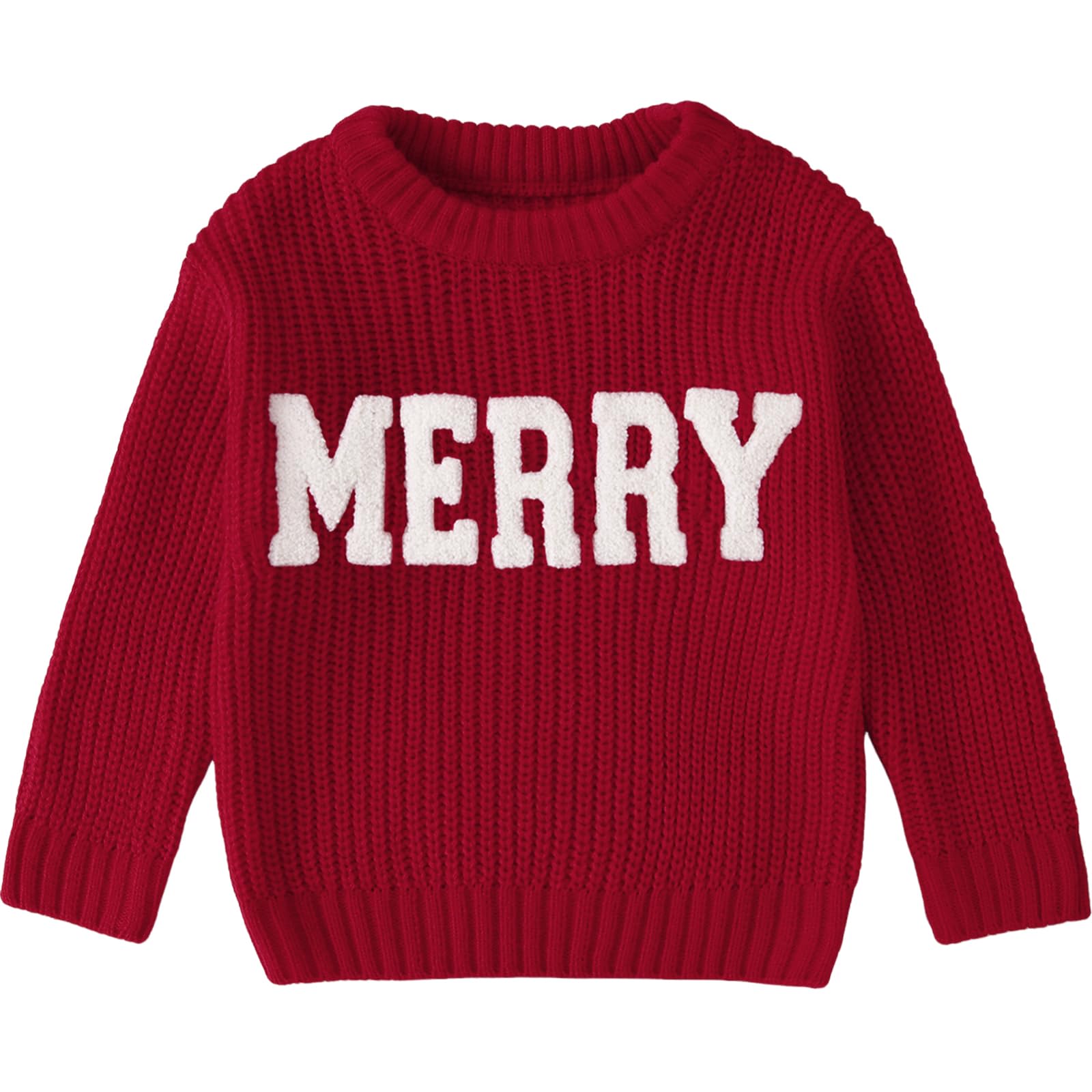 BOUTIKOME Christmas Sweater Toddler Baby Girl Embroidered Merry Shirts Winter Clothes Warm Knit Sweaters Pullover Tops(Red,6T)