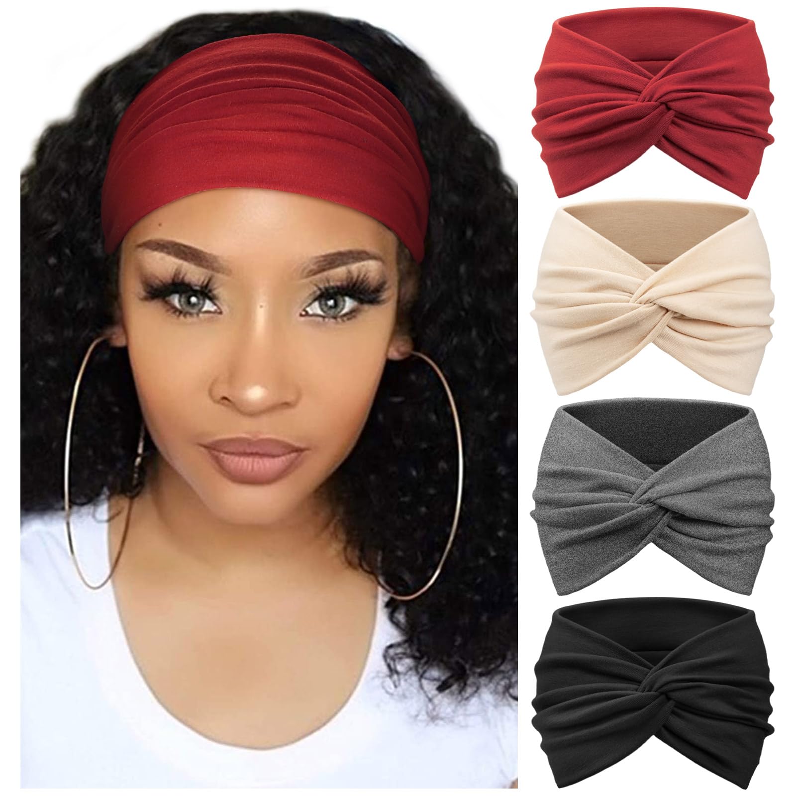 DRESHOW 4 Piezas Diadema Para Mujer Turbante Bohemia Elástico Cinta Banda para El Cabello Diadema Accesorios Para El Cabello