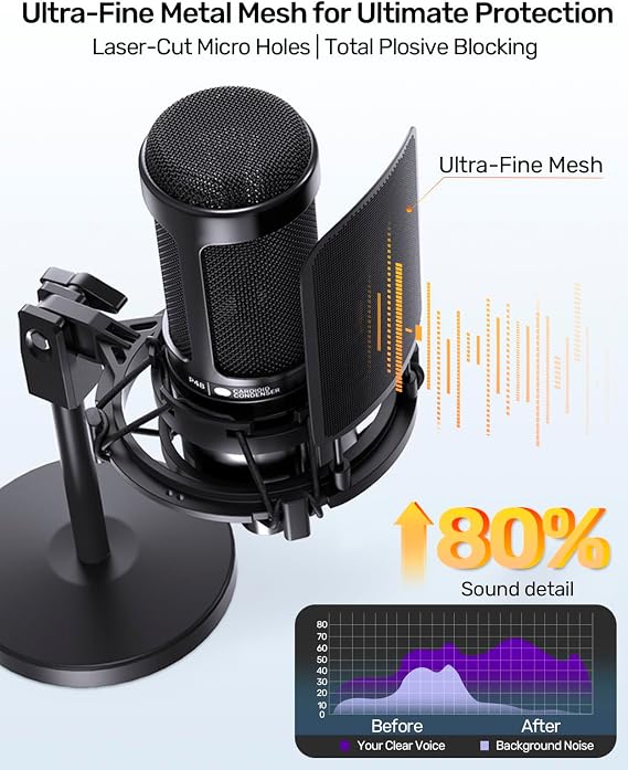 Audio-Technica AT2020 Series Exclusive Pop Filter Pop,Black Pop Shield Metal Mesh Layer Microphone Windscreen Cover Condenser Studio Microphone Shield Mask, Guard for AT2020 AT2035 AT2050 AT8458