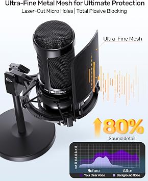 Audio-Technica AT2020 Series Exclusive Pop Filter Pop,Black Pop Shield Metal Mesh Layer Microphone Windscreen Cover Condenser Studio Microphone Shield Mask, Guard for AT2020 AT2035 AT2050 AT8458