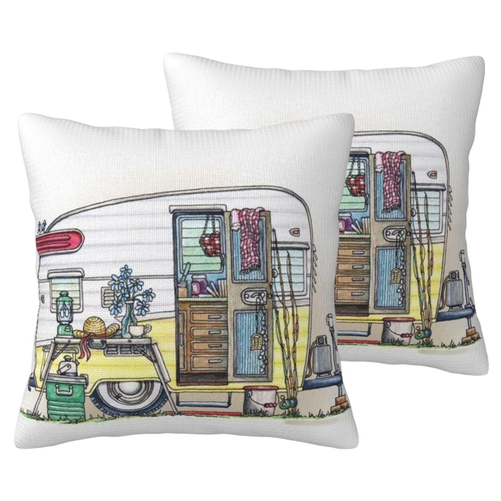 Housses de coussin Happy Campers pour canapé et décoration bohème de votre salon de jardin
