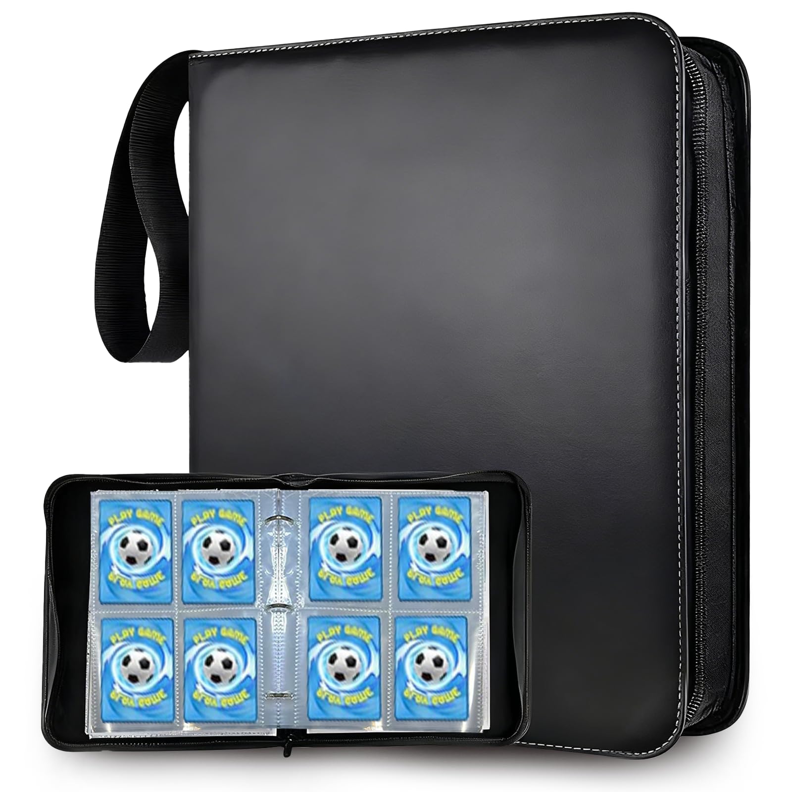 DOJASOHILMI Trading Card Binder 4 Pocket, 400 Cards, Toploader Binder, Side Loading Card Folder for Photo, MTG Sports Baseball TCG Football Basketball Black