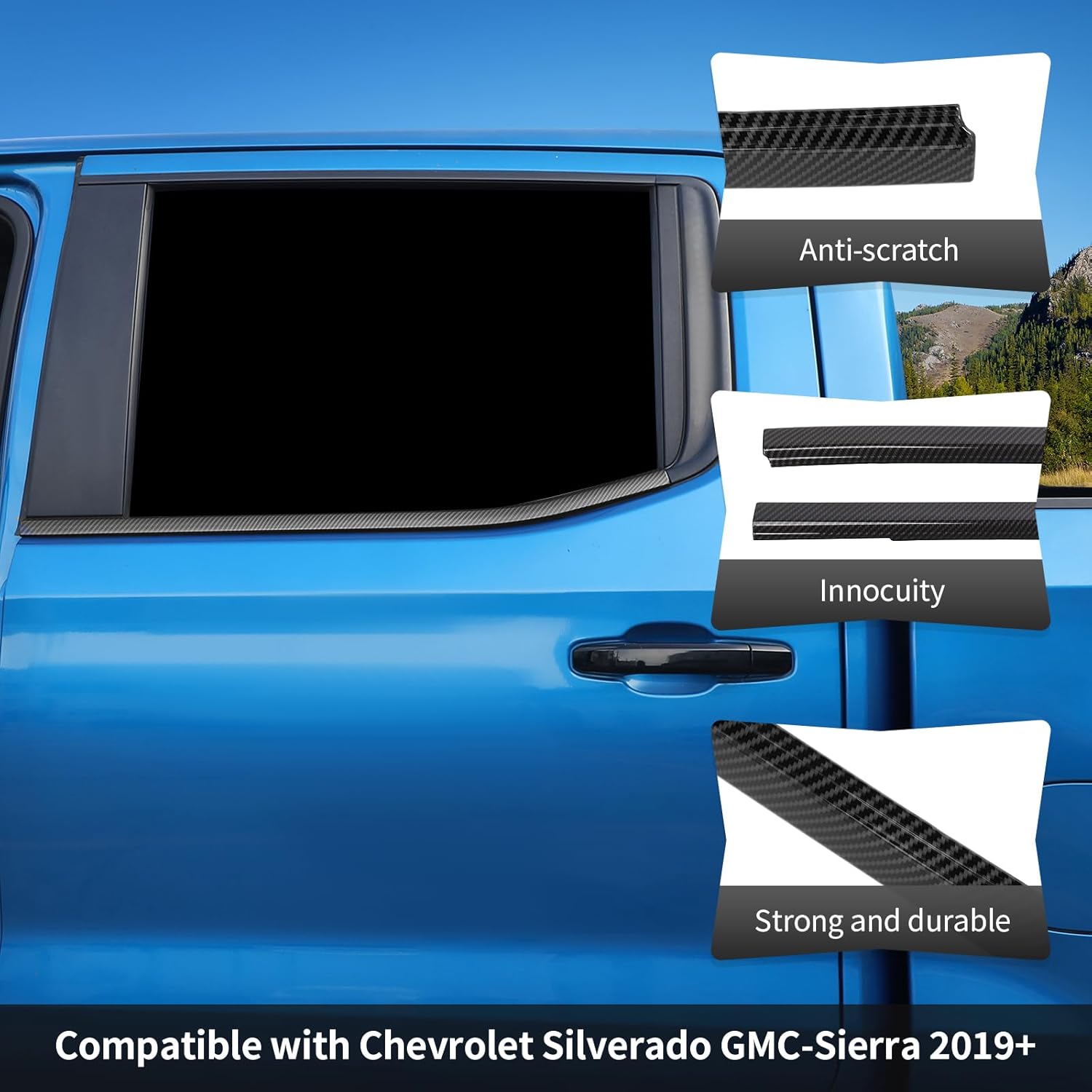 CheroCar Carbon Fiber Lower Window Trim Cover Molding Window Bottom Outer Frame Strip Compatible with Chevy Silverado GMC Sierra 2019-2025+Exterior Accessories