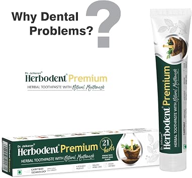 Herbodent Premium Toothpaste - 5.82oz/165g Pack of 1 | 21 Herbs for Strong Teeth & Healthy Gums- Neem, Clove, Cinnamon, Cardamom with Natural Mouthwash-No Paraben, Fluoride, Saccharin, Triclosan