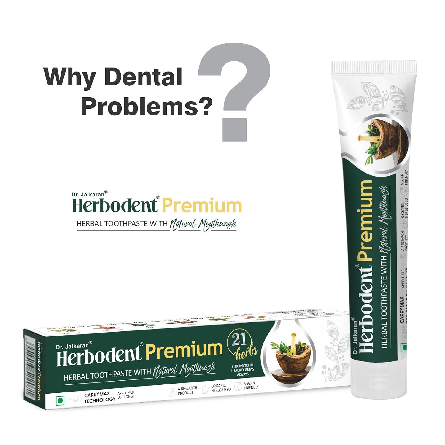 Herbodent® Premium Toothpaste - 3.53 oz Pack of 6 | A Unique Blend of 21 Herbs Like Neem, Clove, Cinnamon, Cardamom with Natural Mouthwash - No Paraben, No Fluoride, No Saccharin, No Triclosan