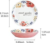 Vista 6 de fanquare Juego de 4 platos de ensalada de porcelana de 8 pulgadas, platos de pasta floral rosa, juego de platos de cerámica de granja, platos