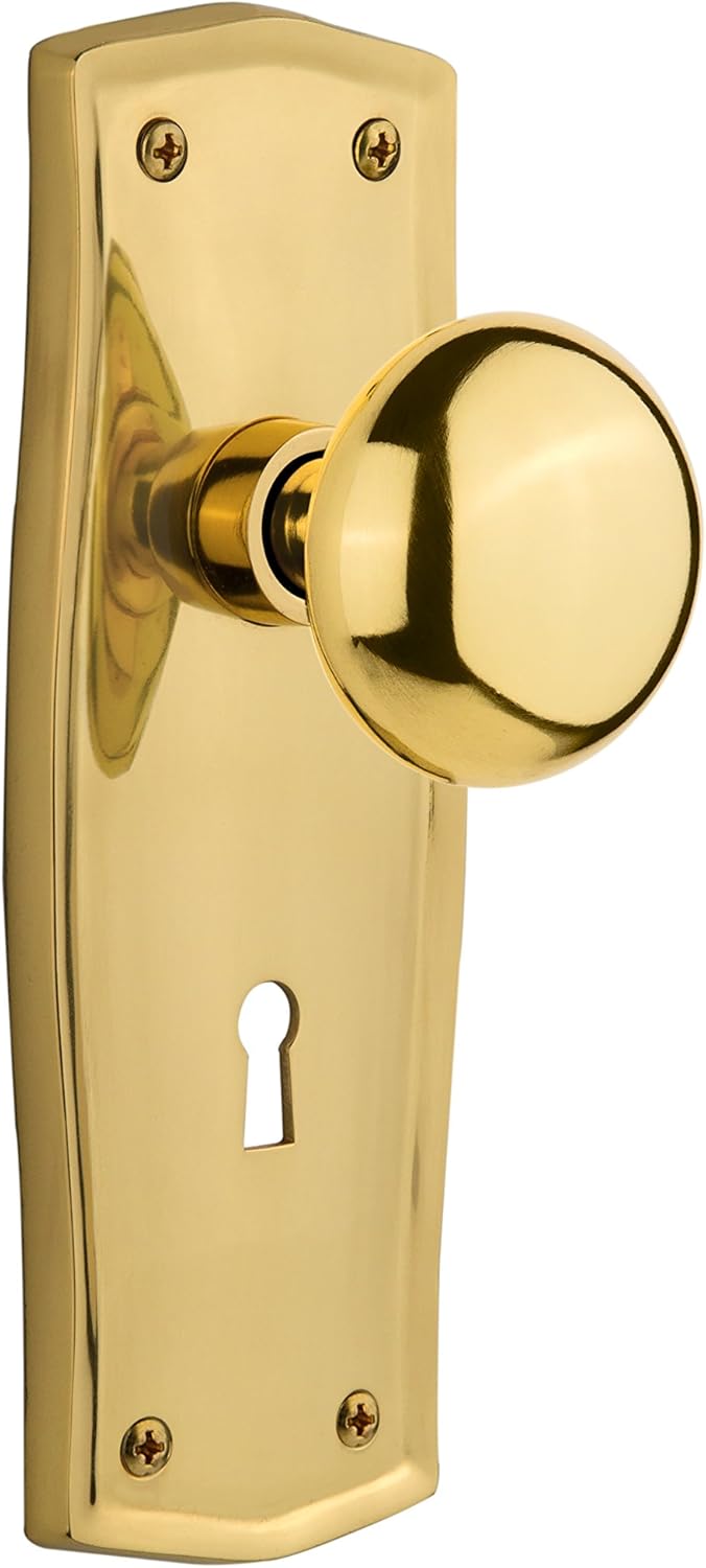 Nostalgic Warehouse Prairie Plate with Keyhole New York Knob, Passage - 2.75", Unlacquered Brass