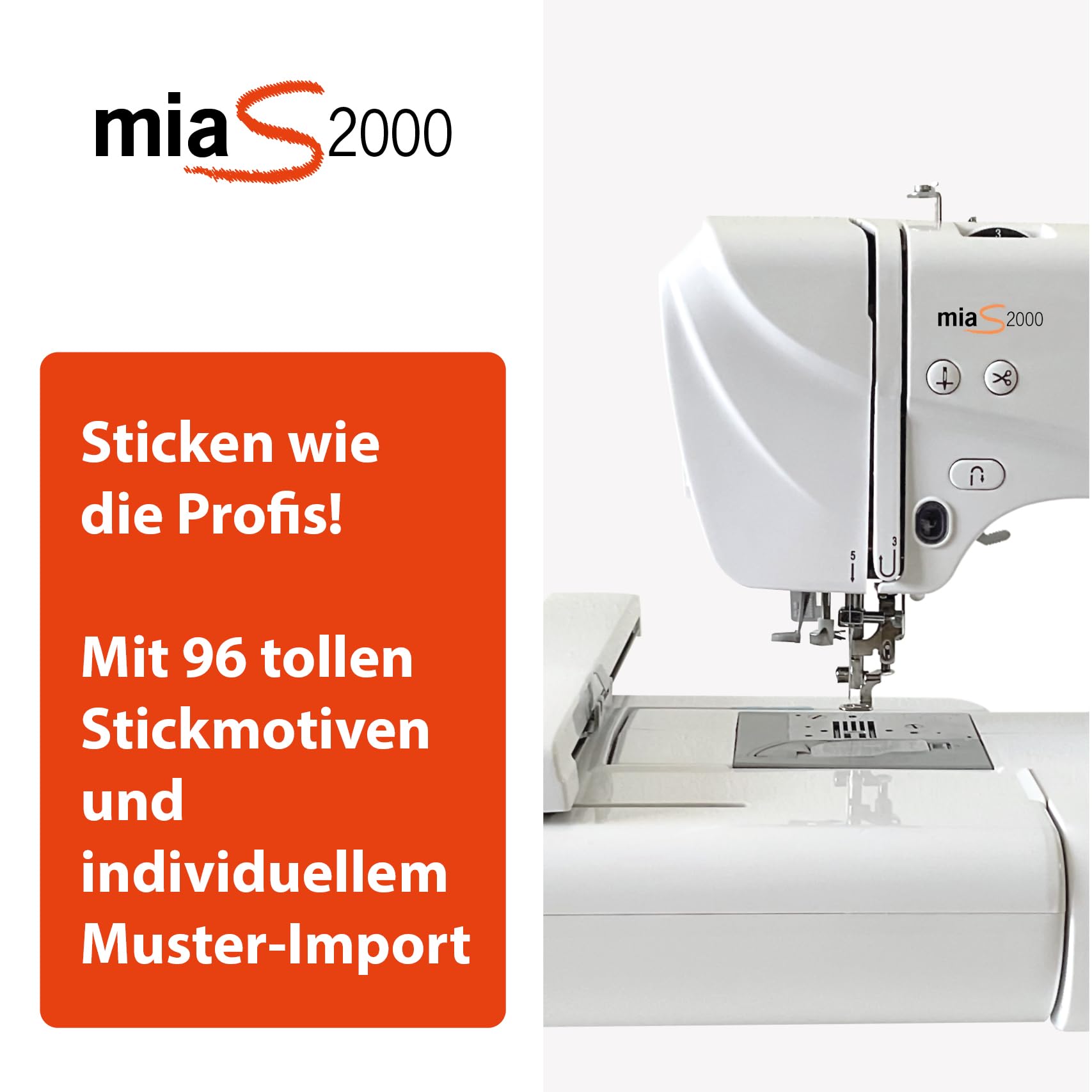 GLAESERhome MiaS2000 Stickmaschine Mit 100 x 235 mm Stickbereich | 7 Zoll LCD Touchscreen (S2000)