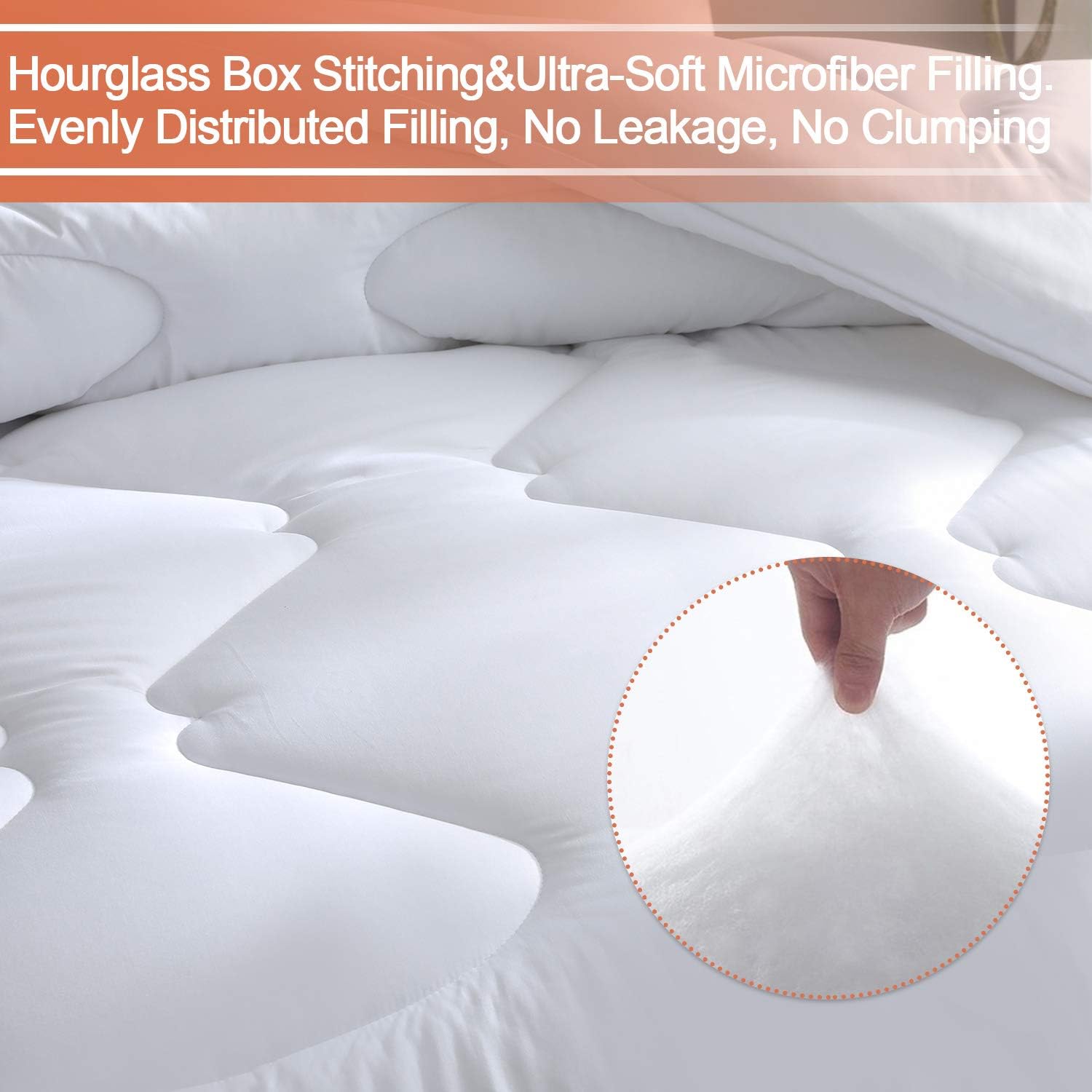 Elemuse Queen Size Soft&Fluffy Down Alternative Comforter All Season White Quilted Duvet Insert with Corner Tabs