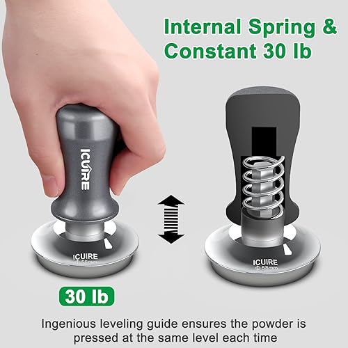Miniatura 5 de ICUIRE Manipulación de café expreso de 2.283in, manipulador de café premium para máquina de espresso con resorte calibrado, base plana de acero