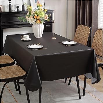 SASTYBALE Vinyl Tablecloth with Flannel Backing Waterproof Oil-Proof Plastic Tablecloths for Rectangle Tables, Wipeable PVC Table Cloths for Kitchen Dining Graduation PartyBlack, 52 x 70 Inch