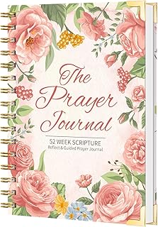 Spiral Prayer Journal for Women, 52 Weeks Bible Journal, Christian Art Gifts Notebook with