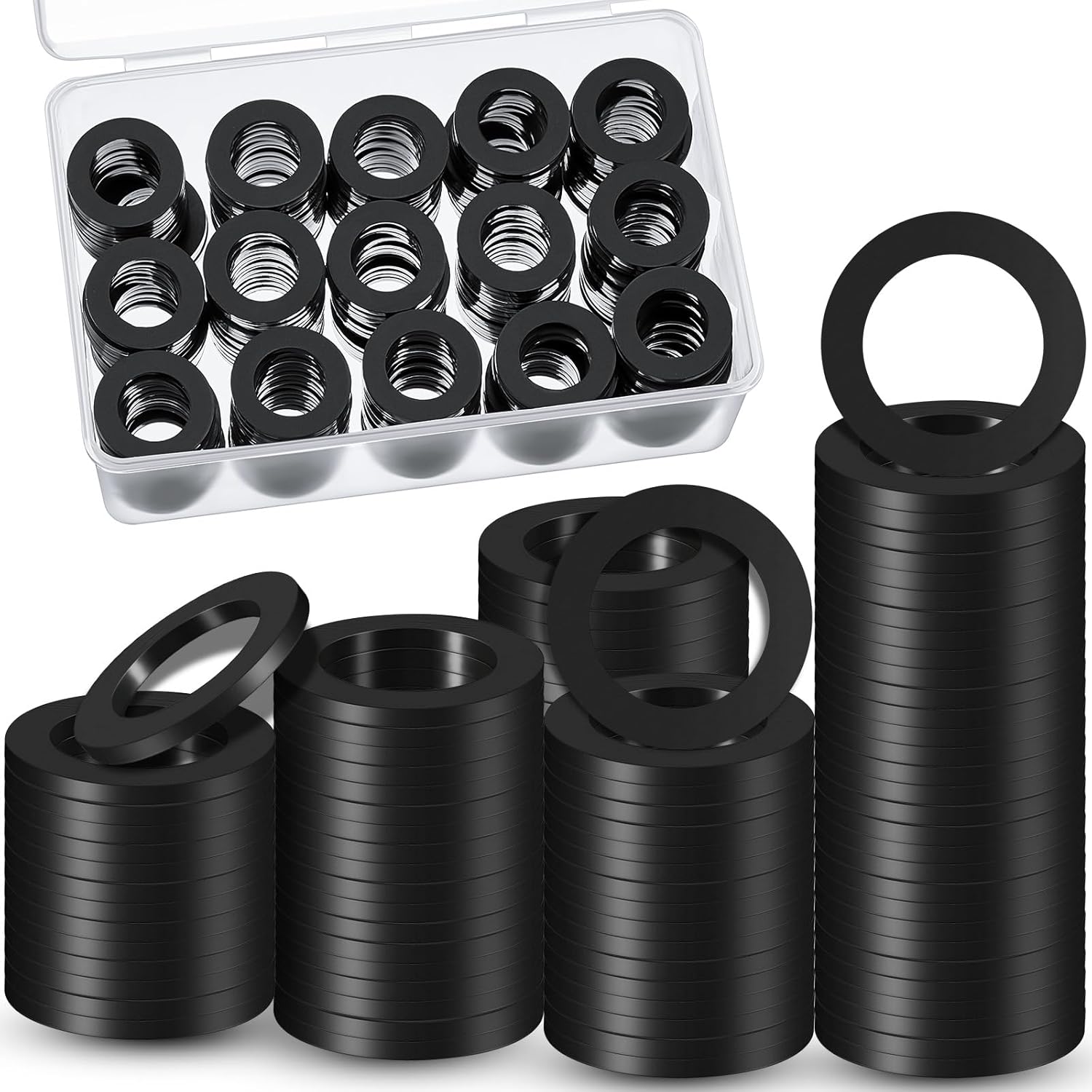 Pangda 200 Pack Thick Rubber Washers 1 1/4" OD x 3/4" ID x 1/8" Thickness Rubber Bushing Black Flat EPDM Spacer for Metal Water Hose Bolts Gaskets Mounting Machinery Industry Robotics Drones