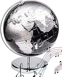Globo Terrestre Musical Mapa Mundi Toca Musica Giratorio Enfeite Decoração Quarto Escritorio Mesa Sala Geografia Viagem Interativo