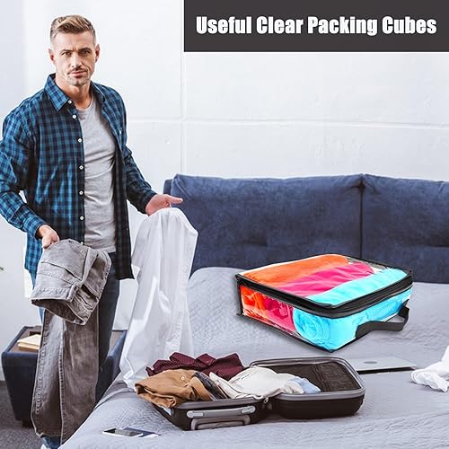 Miniatura 5 de 10 cubos grandes de embalaje de viaje transparente, bolsas de almacenamiento de vinilo transparente con cremallera, bolsa de plástico de