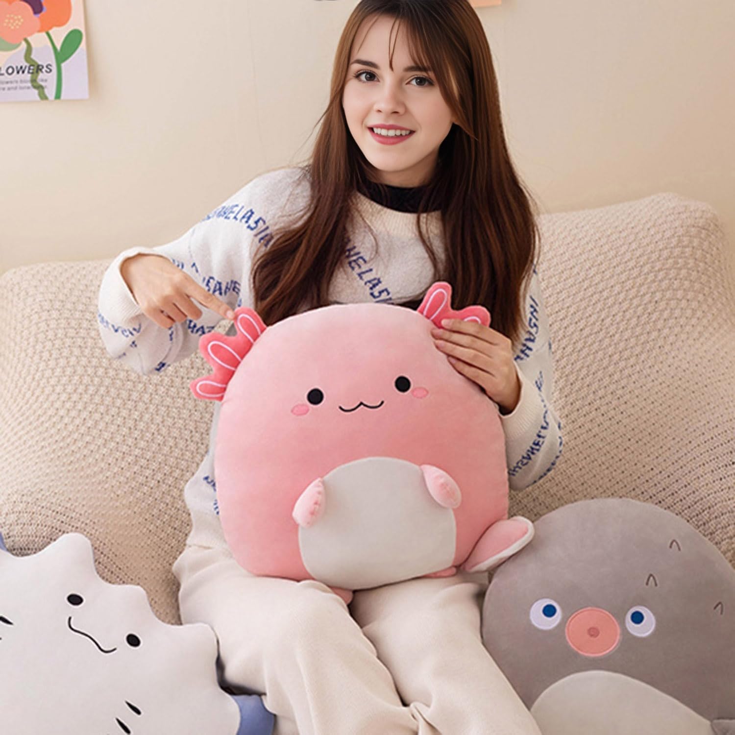 16 Inch Plush Axolotl Stuffed Animal - Pink Axolotl Plushies Hugging Pillow - Anime Gift for Kids and Lovers
