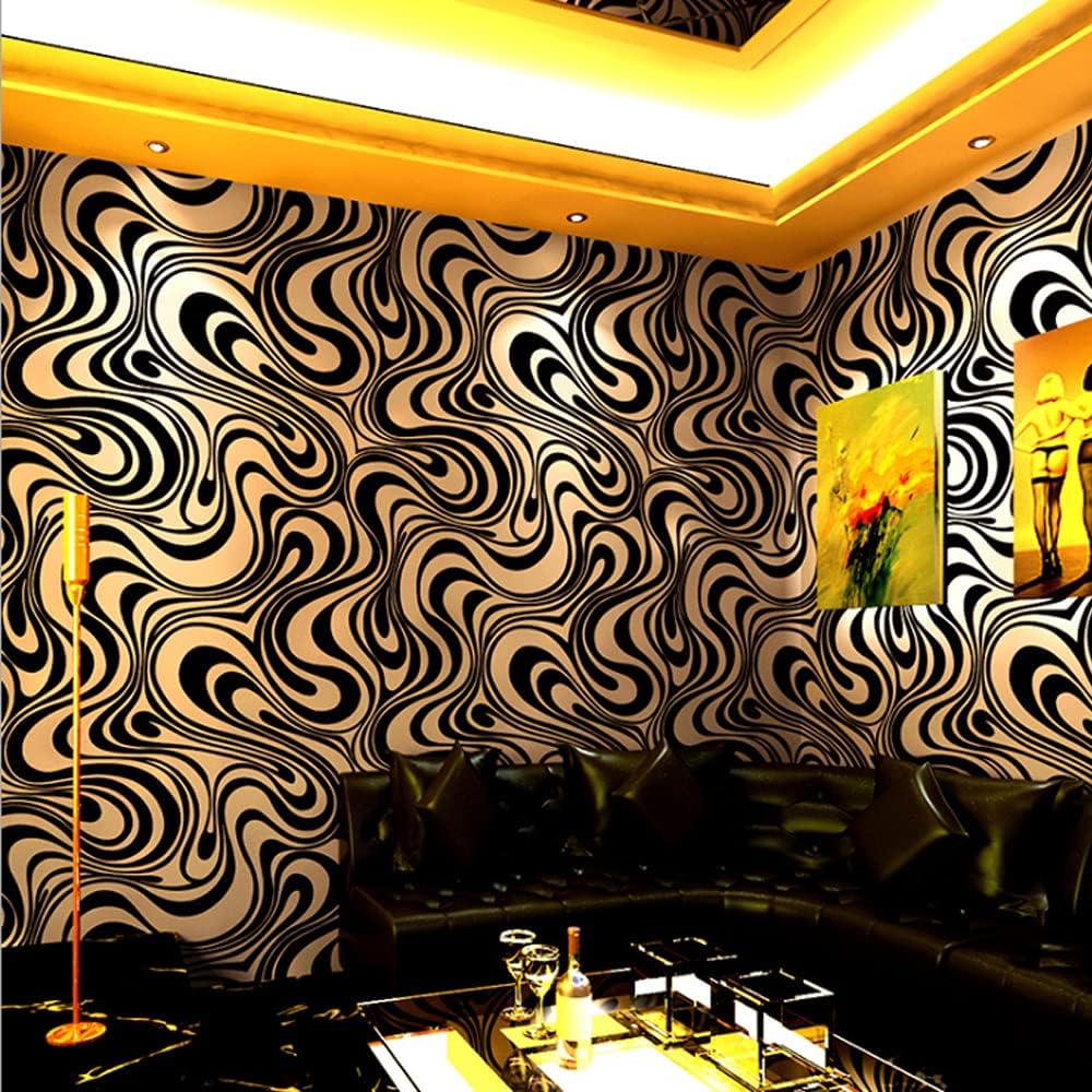 Q QIHANG 1.73' W x 32.8'L 3D Reflective Abstract Curve Modern Minimalist European Style TV Background Living Room Bedroom PVC Non-Pasted Wallpaper (Khaki)
