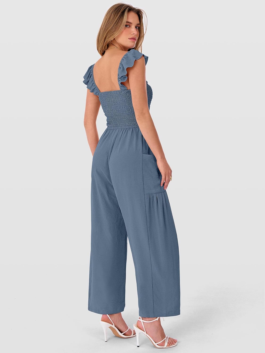 ANRABESS Jumpsuits for Women Dressy One Piece Summer Outfits Wide Leg Sleeveless Smocked Romper Jumpers Casual Beach Overalls - Image 4