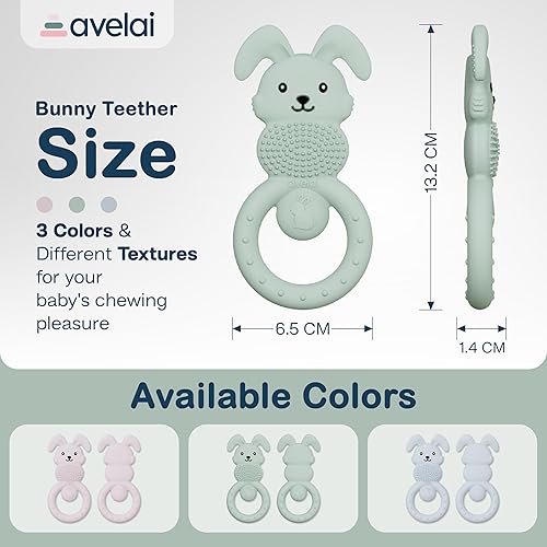 Miniatura 2 de Mordedor de conejo, juguetes de dentición para bebés de 3 a 12 meses, juguetes sensoriales de silicona para bebés, esenciales para bebés, seguros