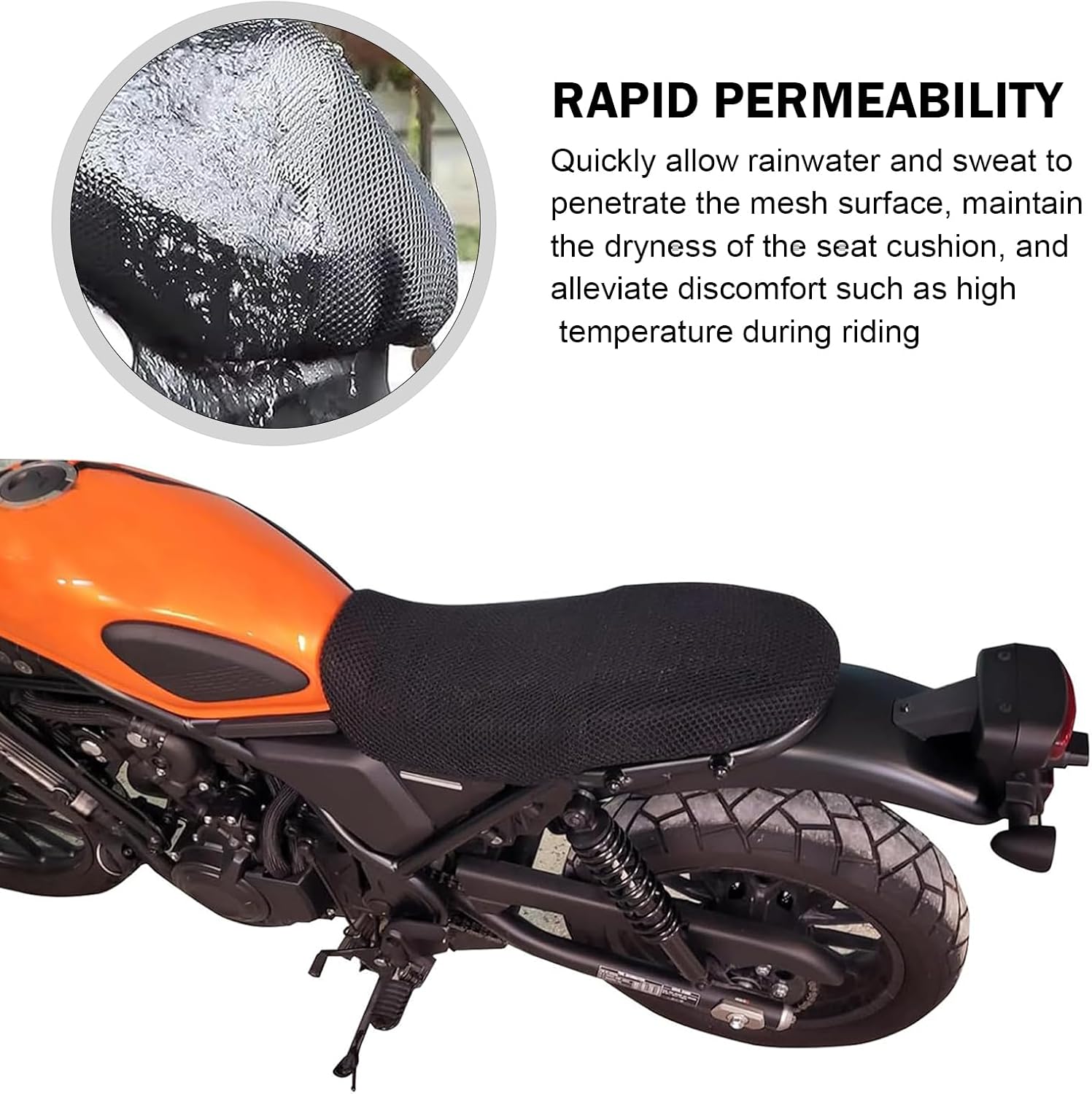 Shakas Scooter Motorcycle Seat Cover, Heat Insulation Breathable Honeycomb Mesh Anti-scald Thickened Protective Cover, Summer Essential Accessory, Suitable for Most Motorcycle Scooters (Black #L)