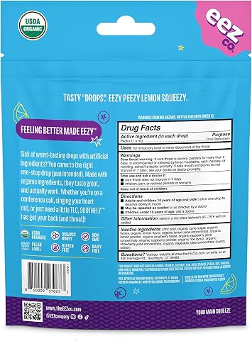 Lolleez Lollipops for Kids Sore Throat Relief, Strawberry, 28 Count and Sootheez Organic Throat Soothing Drops for Adults, Berry Lemonade, 25 Count