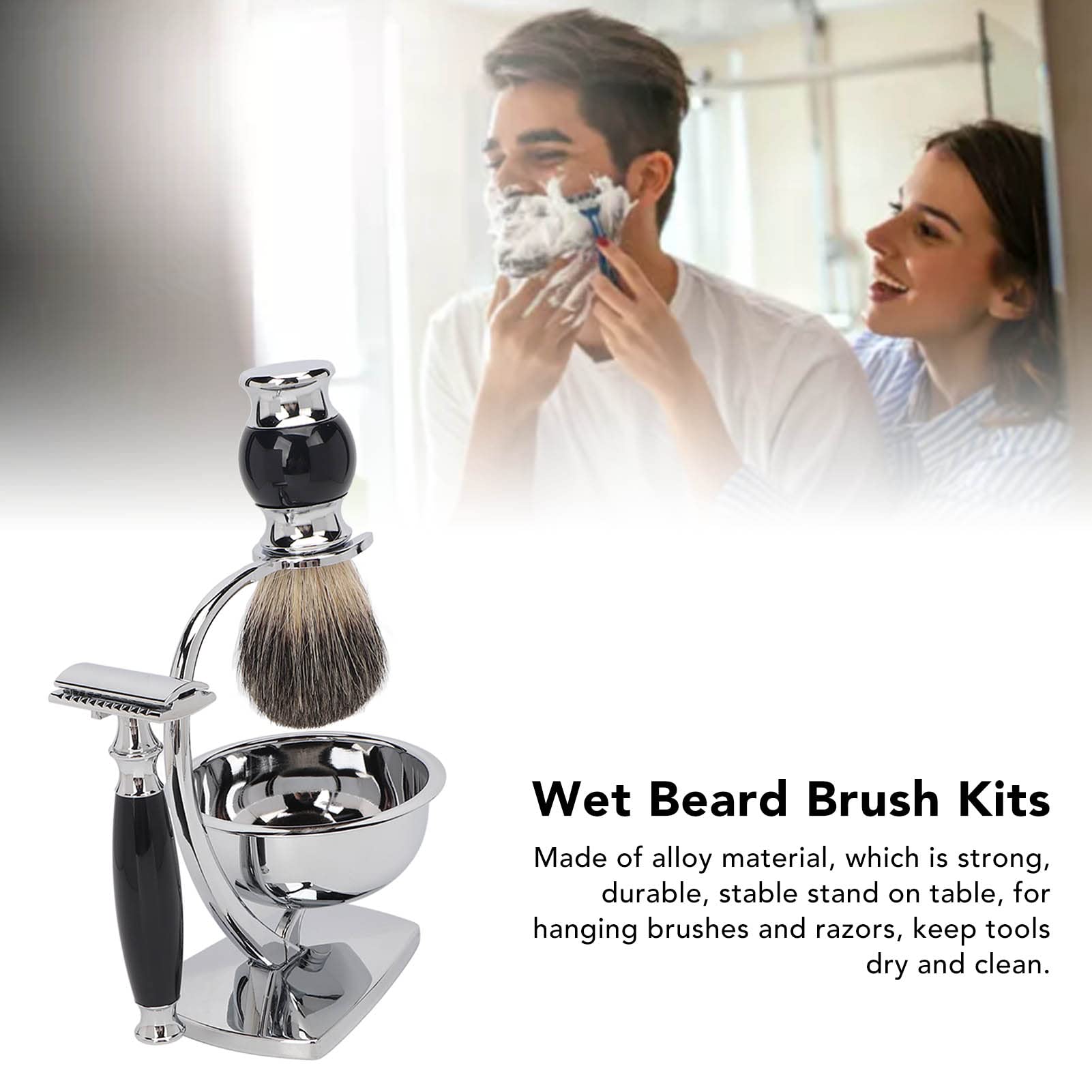 Kit Spazzole per Barba e Sapone, Set Spazzole per Barba Bagnata in Lega con Supporto per Ciotola e Rifinitore per Uomo, Design Compatto 4 in 1 per la Cura Quotidiana e una Facile