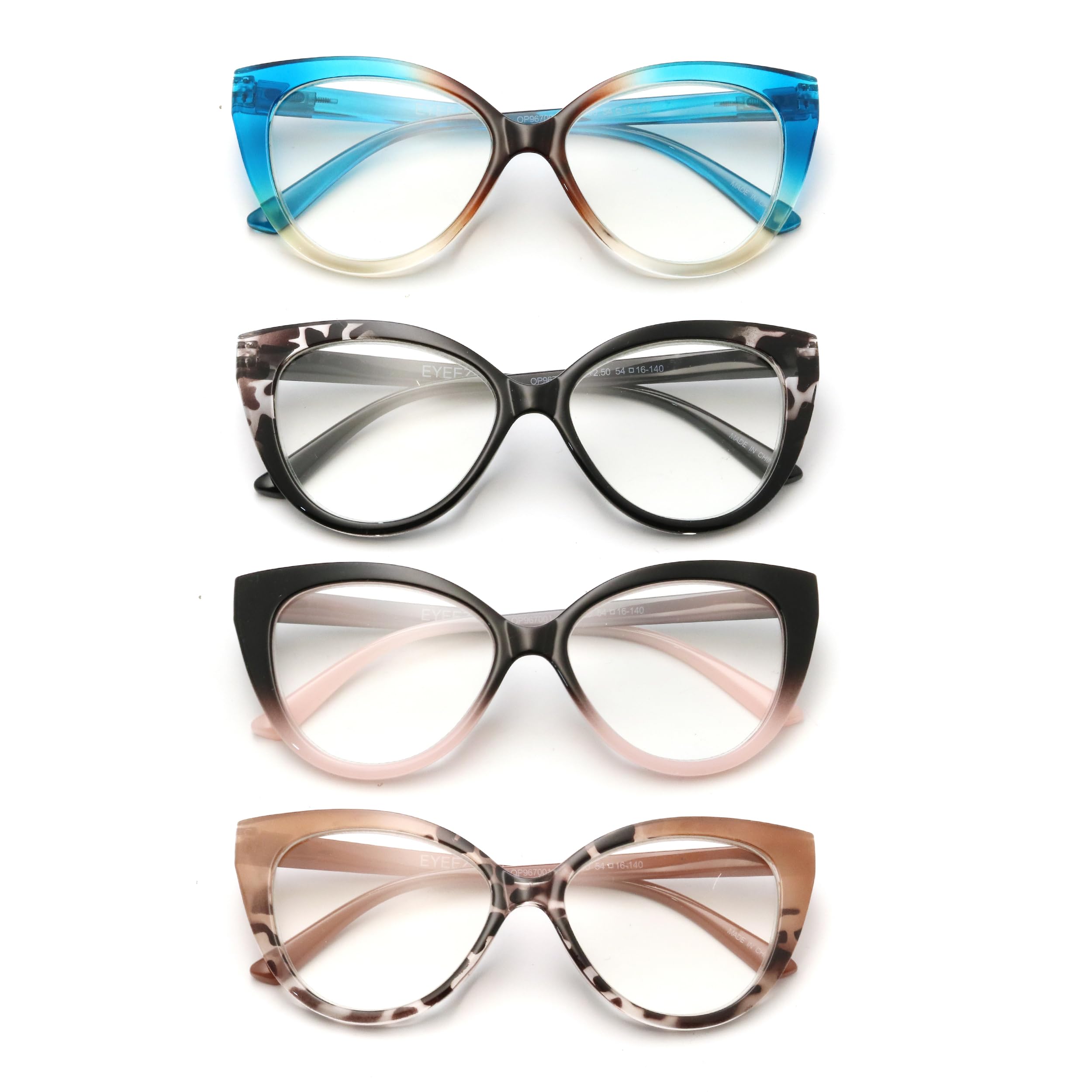 eyeezi 4PC Cat Eye Reading Glasses for Women Blue Light Flexible Spring Hinges.Anti-glare Readers Fashion Reading Glasses for Women 1.5