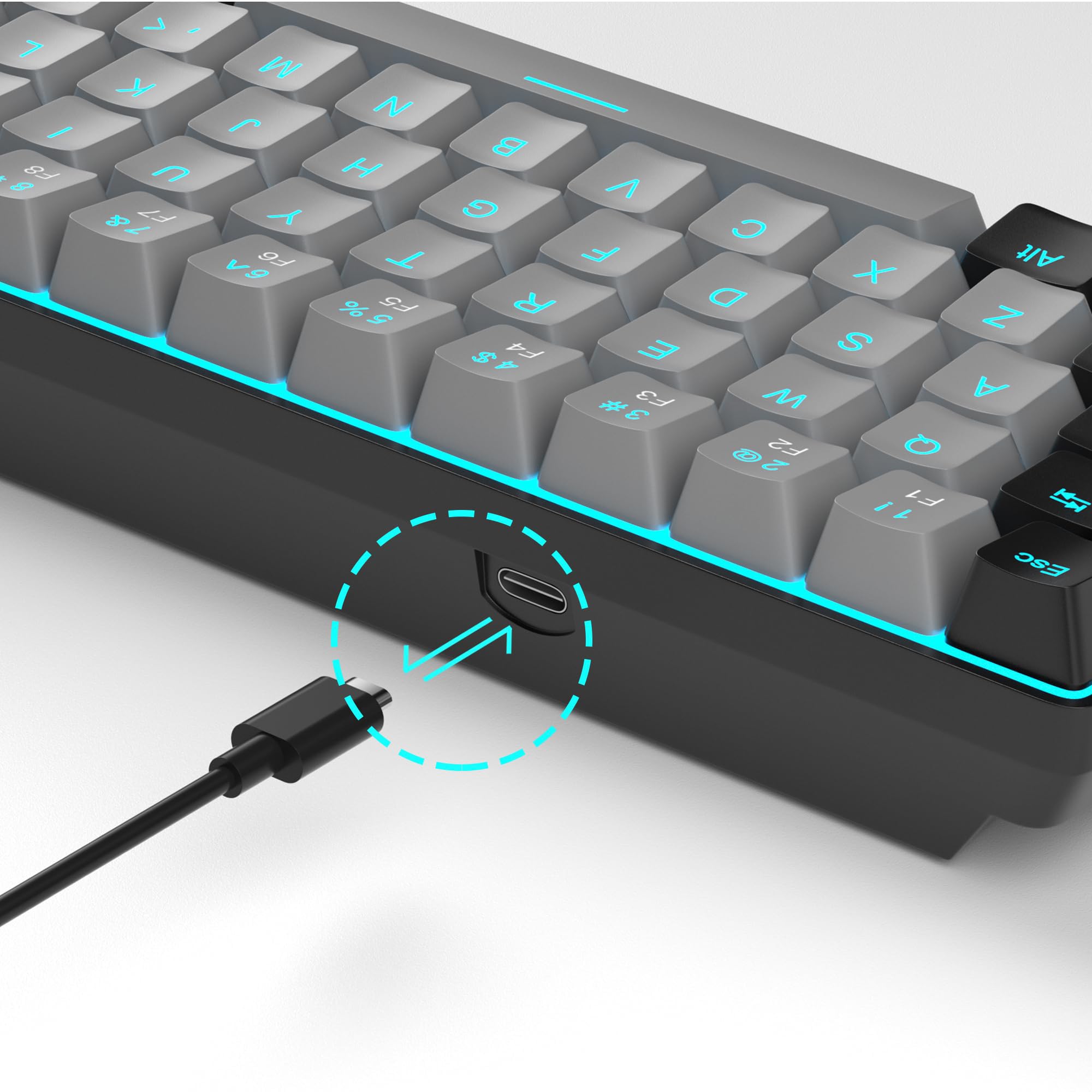 MageGee Teclado mecánico portátil 60%, MK-Box retroiluminado azul hielo, 68 teclas para juegos y oficina con cable, interruptor azul para Windows, laptop, PC, Mac