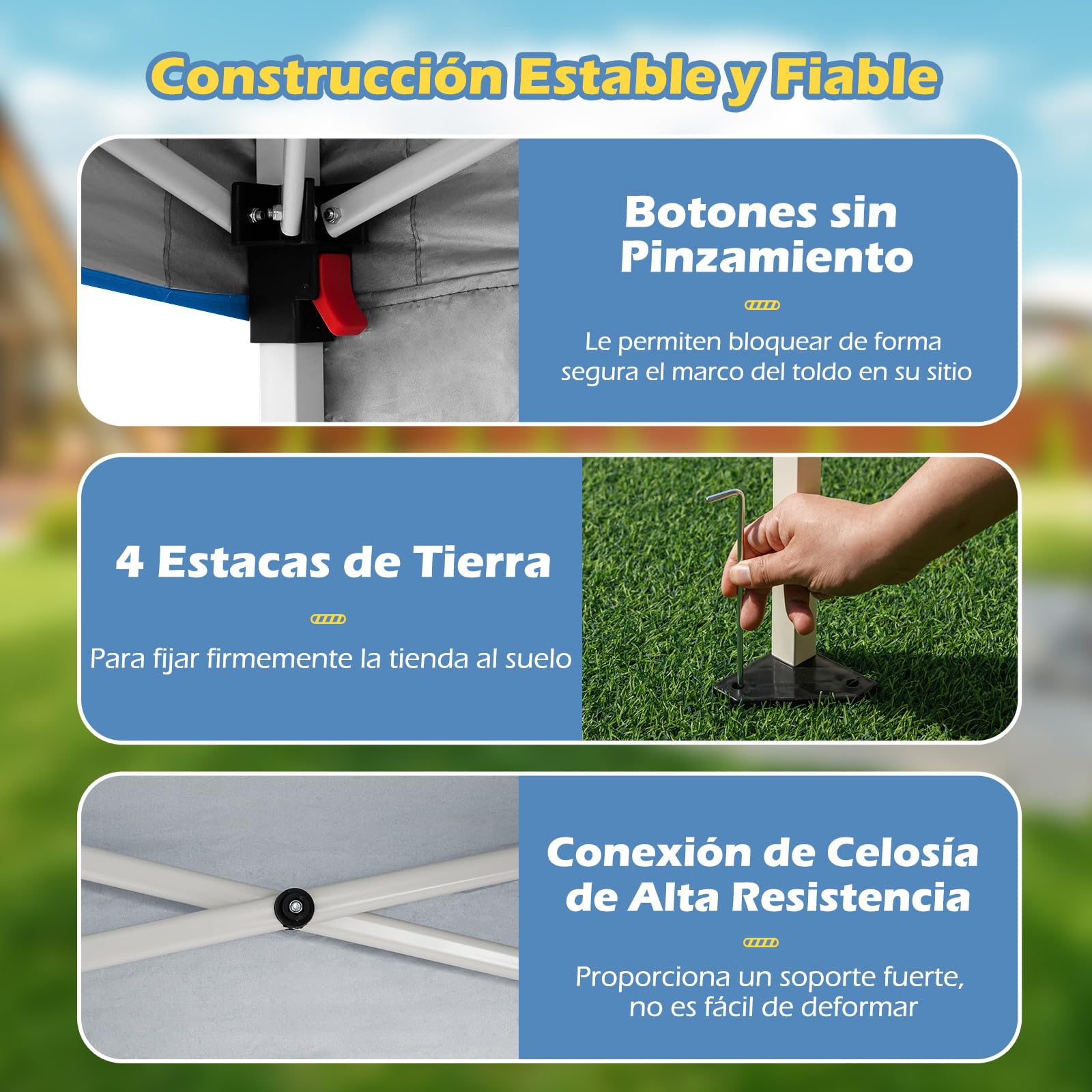 COSTWAY Carpa Plegable 3x3m, Pop up, cenadores para Jardin con 1 Pared Lateral, Bolsa de Transporte, Protección Solar, Pergolas de Jardin Exterior Camping, Playa (Azul)