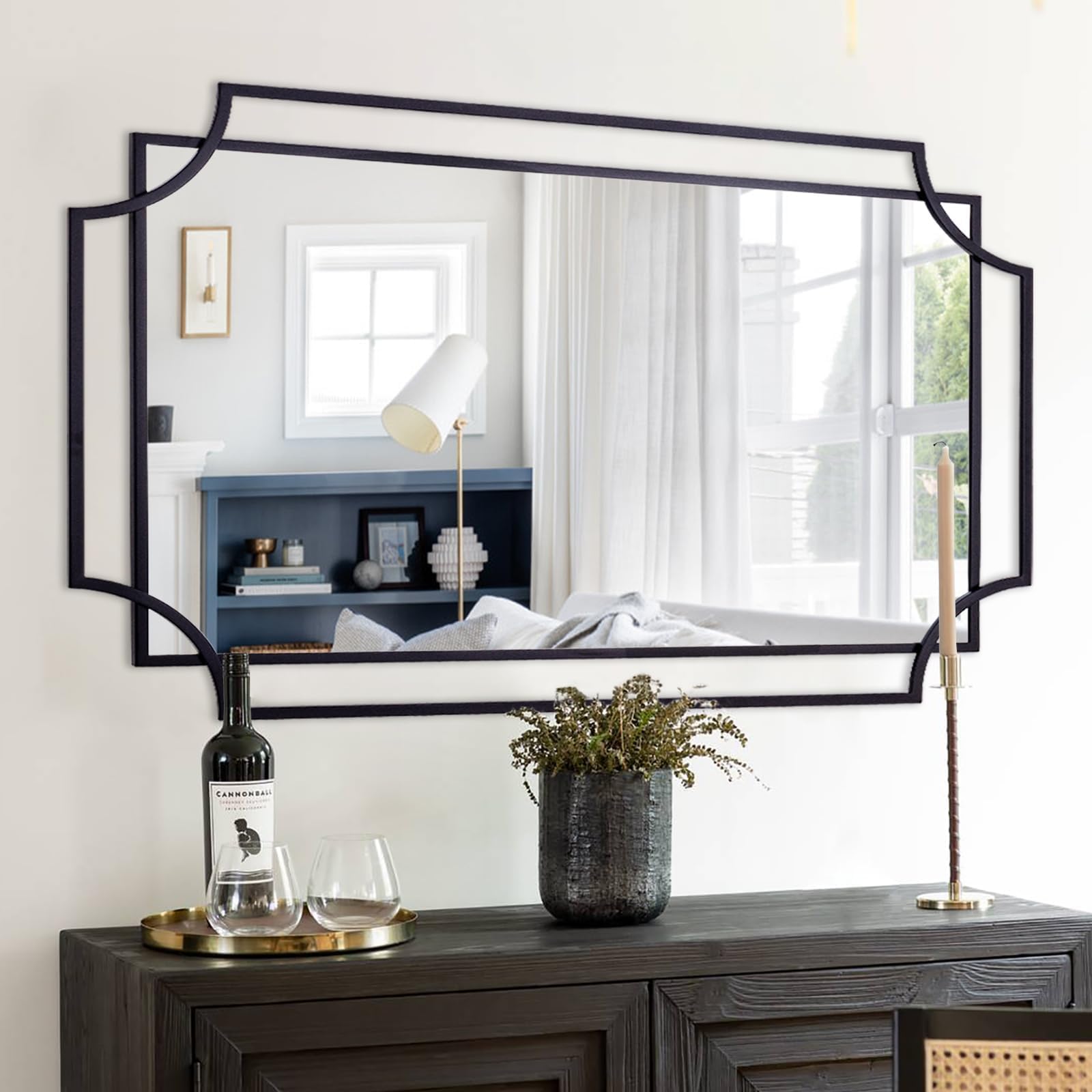 47'' x 32'' Black Mirror for Wall Decor, Large Living Room Mirror with Metal Frame, Modern Decorative Mirror for Dining Room, Entryway, Fireplace