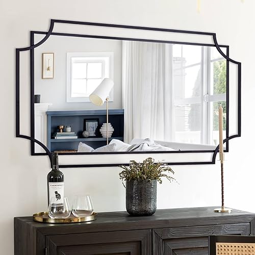 Miniatura 10 de Espejo negro para decoración de pared, espejo grande de sala de estar de 40 x 28 pulgadas con marco de metal, espejo de pared moderno y elegante