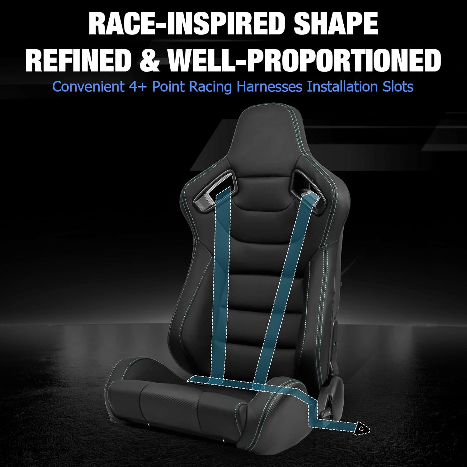 FREEMOTOR802 Racing Seats with Dual Lock Sliders, Universal For Most Cars Vehicles First Row, 1 Pair Reclinable Sport Bucket Seats, PU Carbon Fiber Look Leatherette, Green