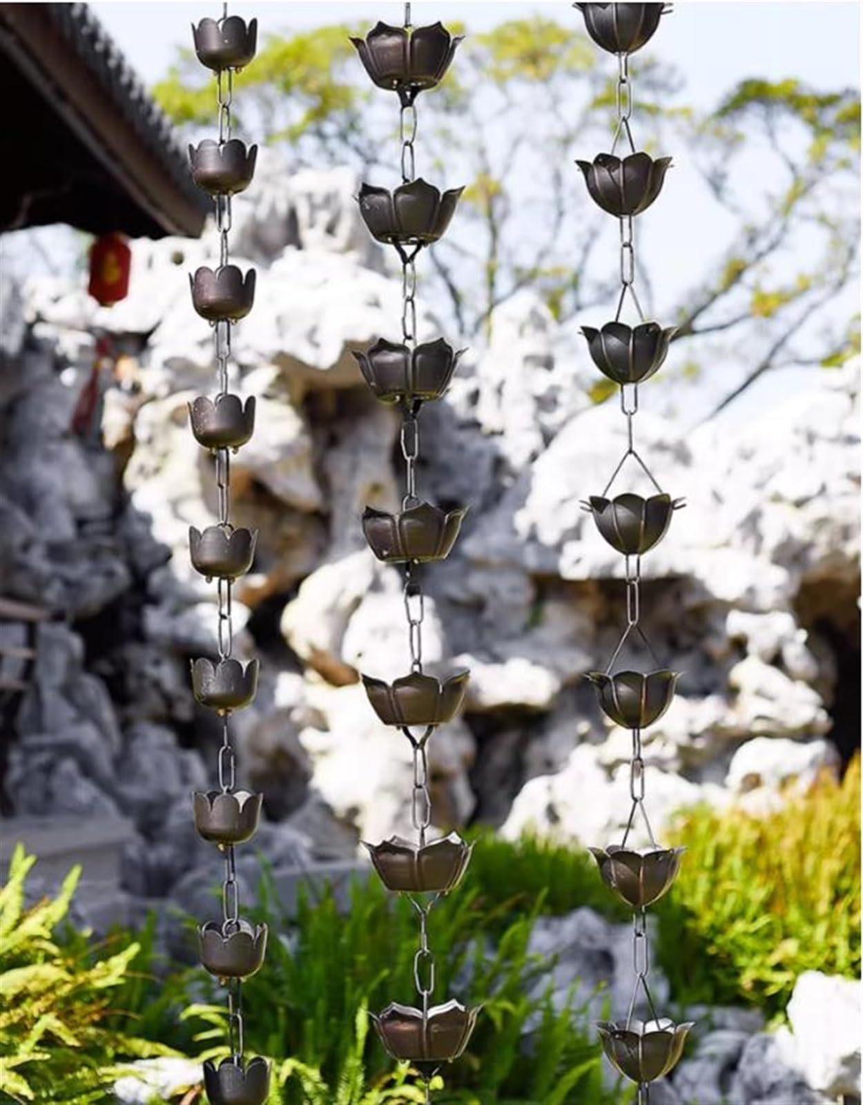 Catena Di Pioggia Decorativa Per Giardino - 42,52 Pollici, Con Campanelli A Campana, Stile Retrò Per Grondaie - Foto 10