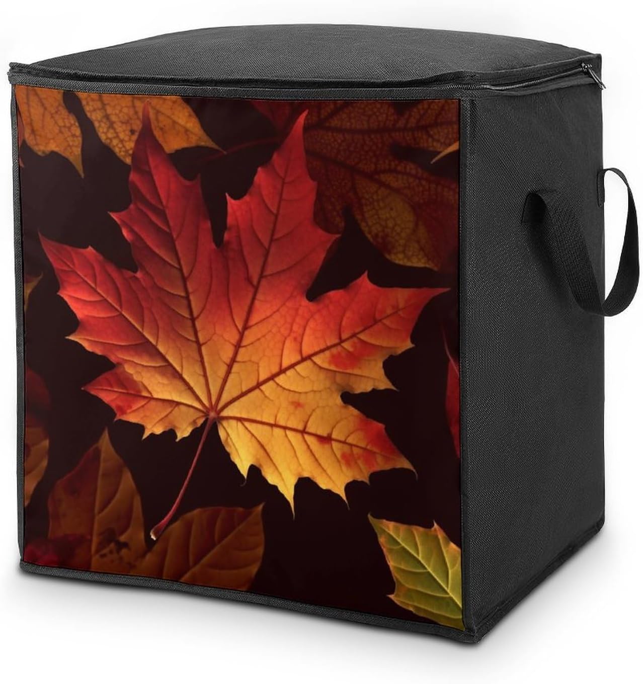 Quilt Storage Bag,Fall Autumn Leaves Printed Large Foldable Storage Container Portable Travel Storage Bag for Blankets, Quilts, Clothes, Comforter, Bedding And Pillows