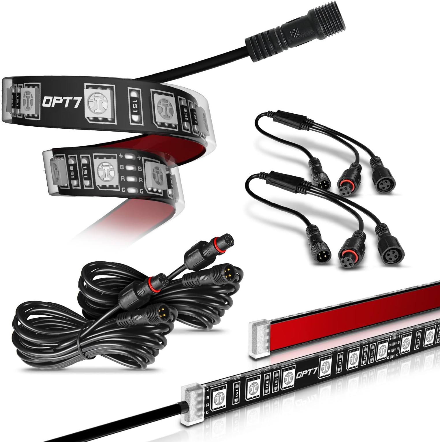 Aura LED Strip Expansion Pack, Compatible ONLY with Aura 4 Pin Kits | Interior, Halo, Wheel, Grille, Engine Bay, Golf Cart Lights | Includes 2 Strips, Y-Splitters & Wires, Not a Standalone Kit