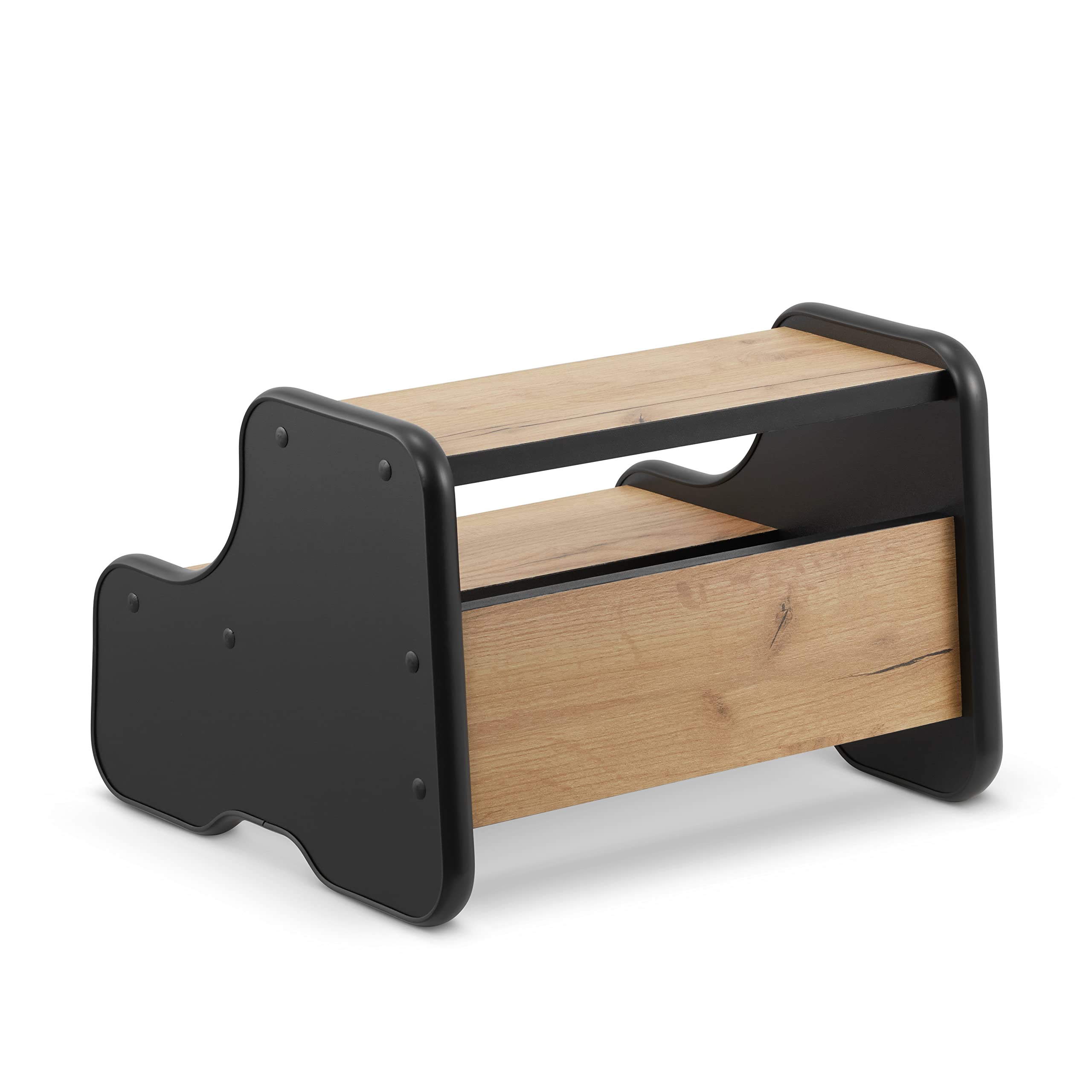 Marchepied Enfant Bois 2 Marches Noir Chêne Tabouret Salle de Bain Cuisine Chambre 2 Ans
