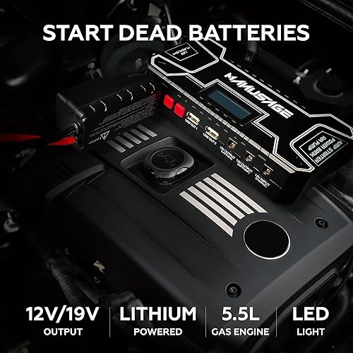 Miniatura 6 de Arrancador de salto (para 5.5 L de gas o a 4.0 L de diésel) Potente arrancador de coche con carga rápida USB dual y salida de CC, paquete de salto