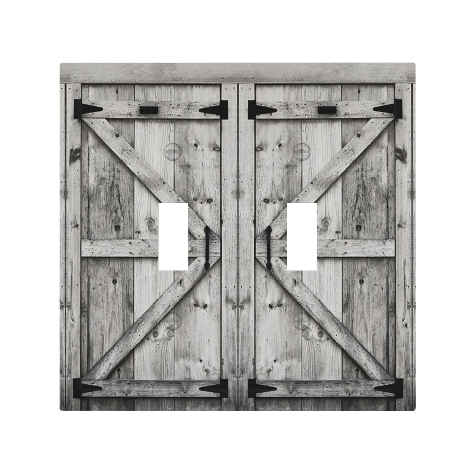 Farm Western Grey Barn Cabin Door Decorative 2 Gang Double Toggle Outlet Light Switch Cover, Two Gang Toggle Wall Plate Electrical Faceplate Dual Device Switchplate