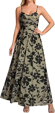 EYNMIN Floral Maxi Dress Spaghetti Strap Flowy A Line 2026 Spring Summer Wedding Guest Dresses for Women Long Sundress