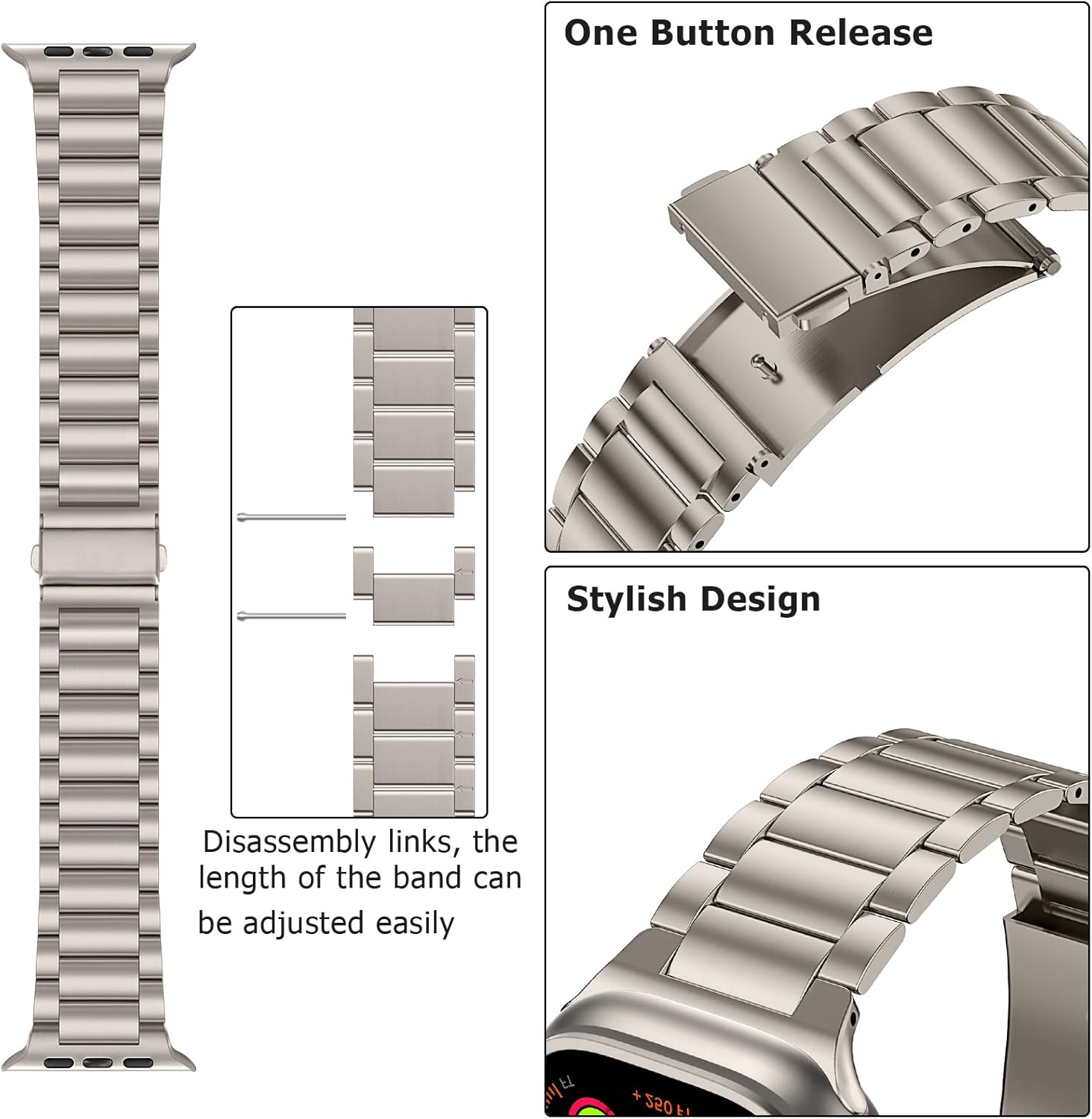 Anlinser Metal Bands Compatible with Apple Watch Band 49mm 46mm 45mm 44mm 42mm for Women Men, Stainless Steel Business Strap for iWatch Ultra 3/2/1 SE Series 11 10 9 8 7 6-1 (Titanium) - Image 6