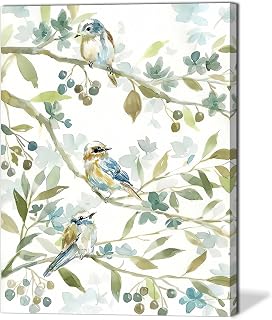Birds Paintings Decor Wall Art for Living Room Farmhouse Vintage Botanical Leaf Framed Canvas Wall Art Birds Plant Wall Decor for Bedroom Aesthetic Bathroom Kitchen Office Dorm,ready to Hang 12x16