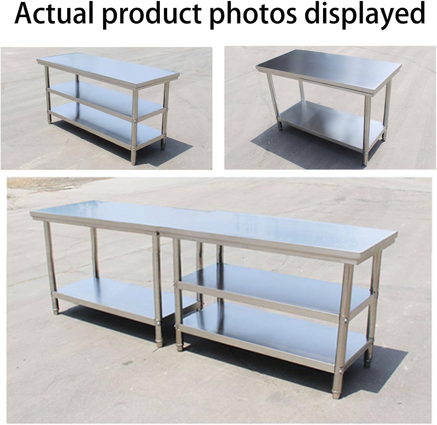 23.62-39.37In Stainless Steel Prep Table,Heavy Duty Metal Work Table with Shelf, Heavy Duty Work Table Commercial Kitchen Workbench for Garage Restaurant Backyard,Silver,L60*W50cm