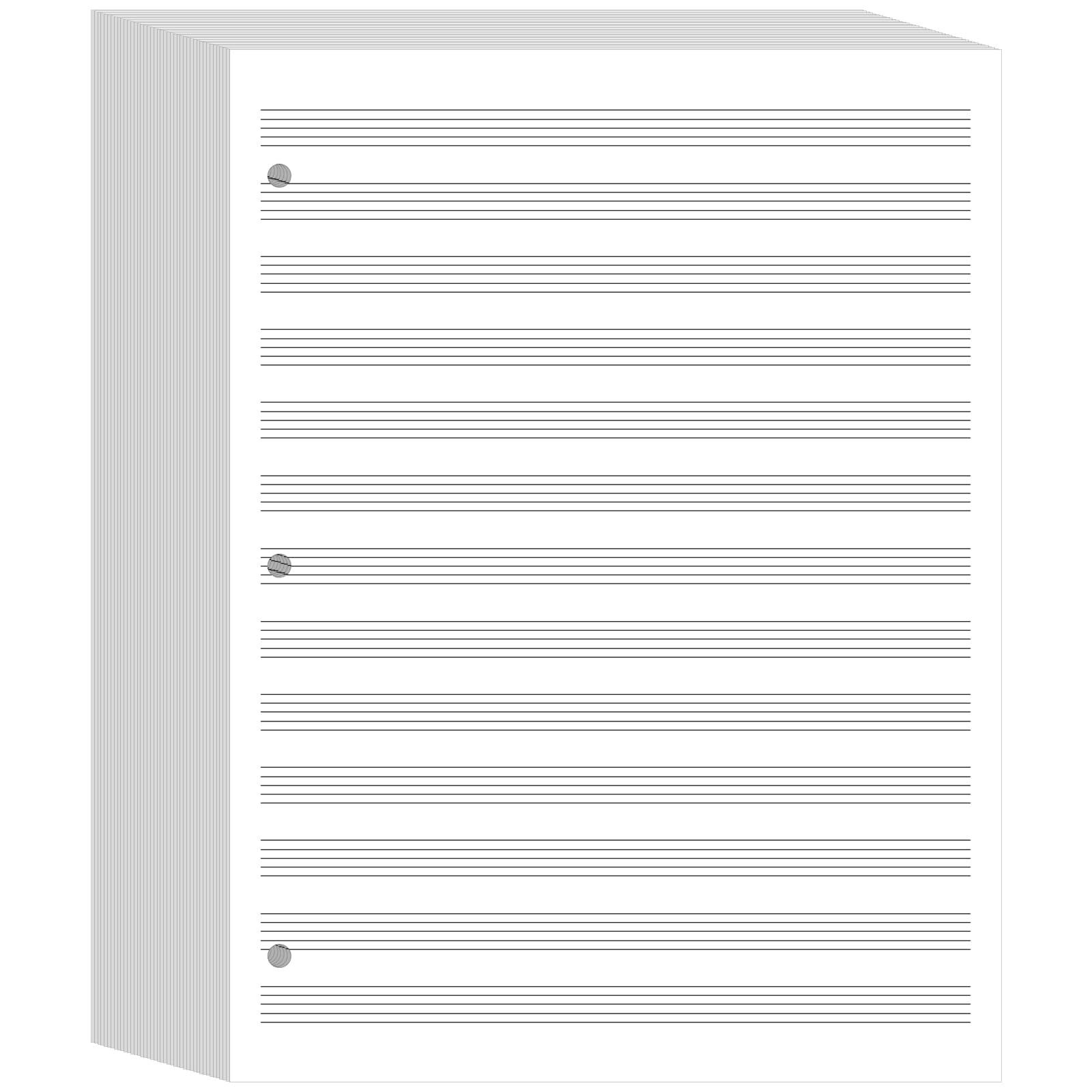 Fullhawl Loose Leaf Music Filler Paper 8.5"x11" with 12 Staves of Music Lines 100 Sheets Blank Manuscript Staff Paper for Compositions, 3 Hole Punched