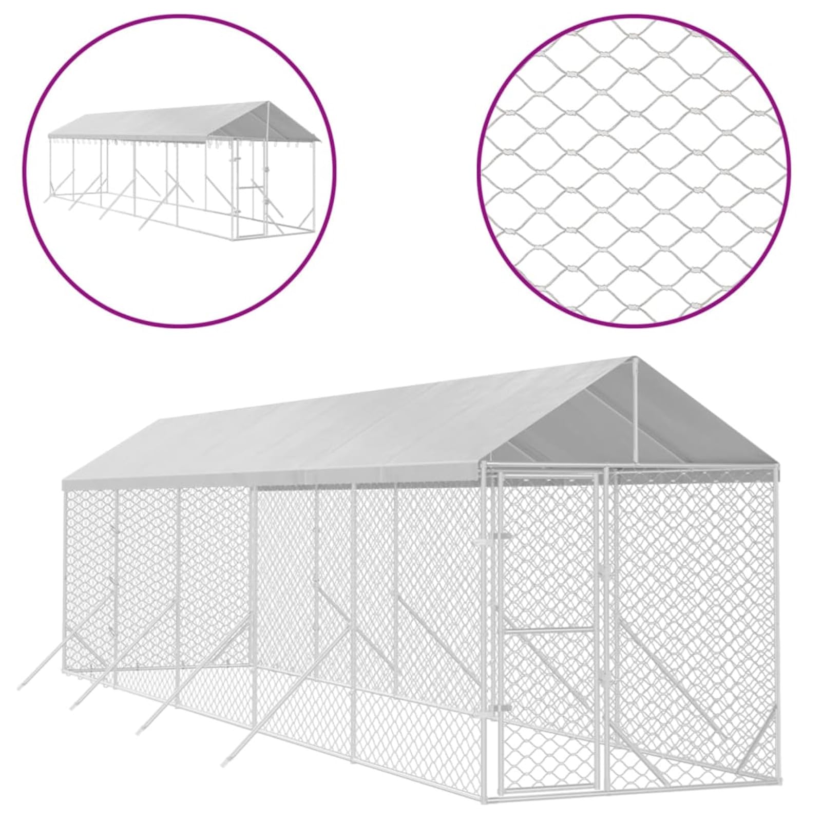 Klatka dla psa z dachem Kennel dla psa na zewnątrz ogrodzenie dla psa ocynkowana stalowa siatka kojec dla zwierząt z zamkiem drzwiowym-2 x 10 x 2,5 m