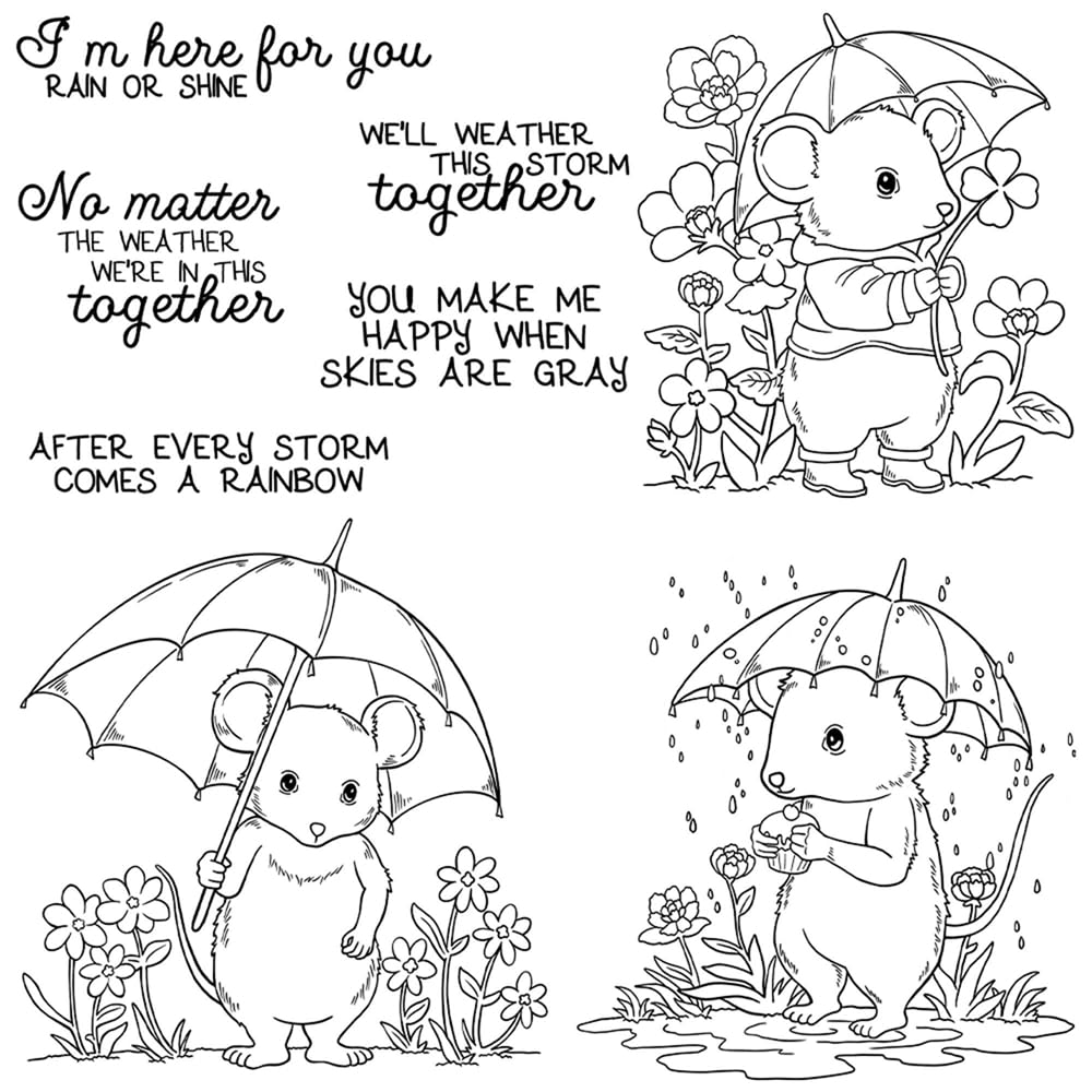 Briartw Clear Stamp and Matching Cutting die for Card Making I'm Here for You Rain or Shine Silicone Stamp & Metal Stencil DIY Handmade Scrapbooking Decoration Photo Album Crafts Cards Cute Mouse