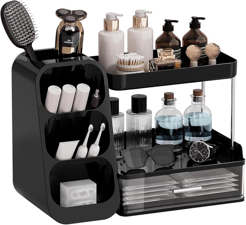 Organizador de Cosméticos UFORU para Bancada com Porta-Pincéis, Preto