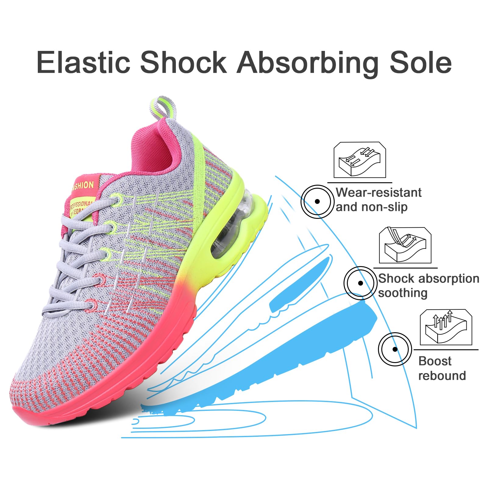 Hitmars Scarpe Running Donna Scarpe Ginnastica Corsa Sportive Sneakers Traspiranti Leggero Air Scarpe Camminata Fitness Jogging Casual all'Aperto Nero Grigio Rosso EU 36-42