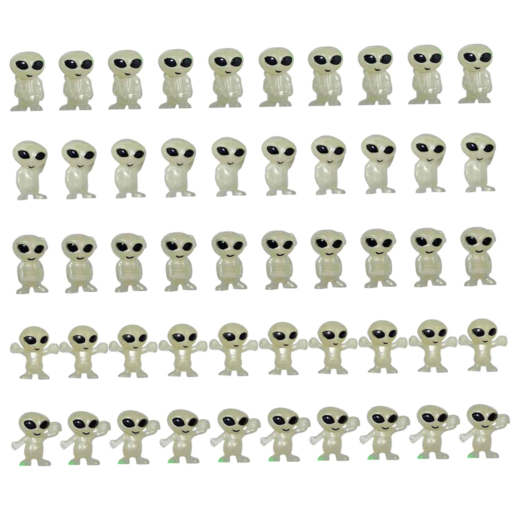MOUNTTU 50Pcs Mini Alien Figures, Tiny Glow in the Dark Alien Figurine for Kids Small Halloween Toys for Party Favors Toys