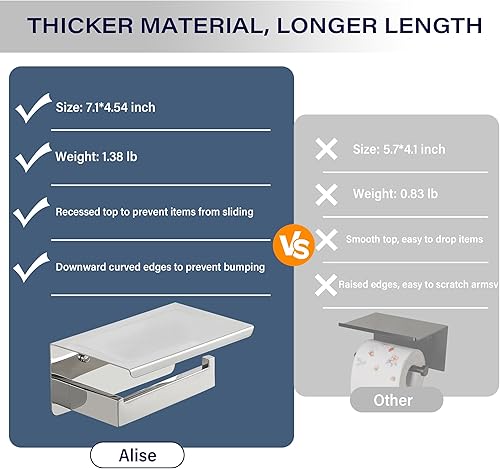 Vista 58 de Alise Double Toilet Paper Holder,Bathroom Tissue Holder with Shelf,SUS304 Stainless Steel Toilet Paper Roll Holder Storage Dispenser,Self Adhesive