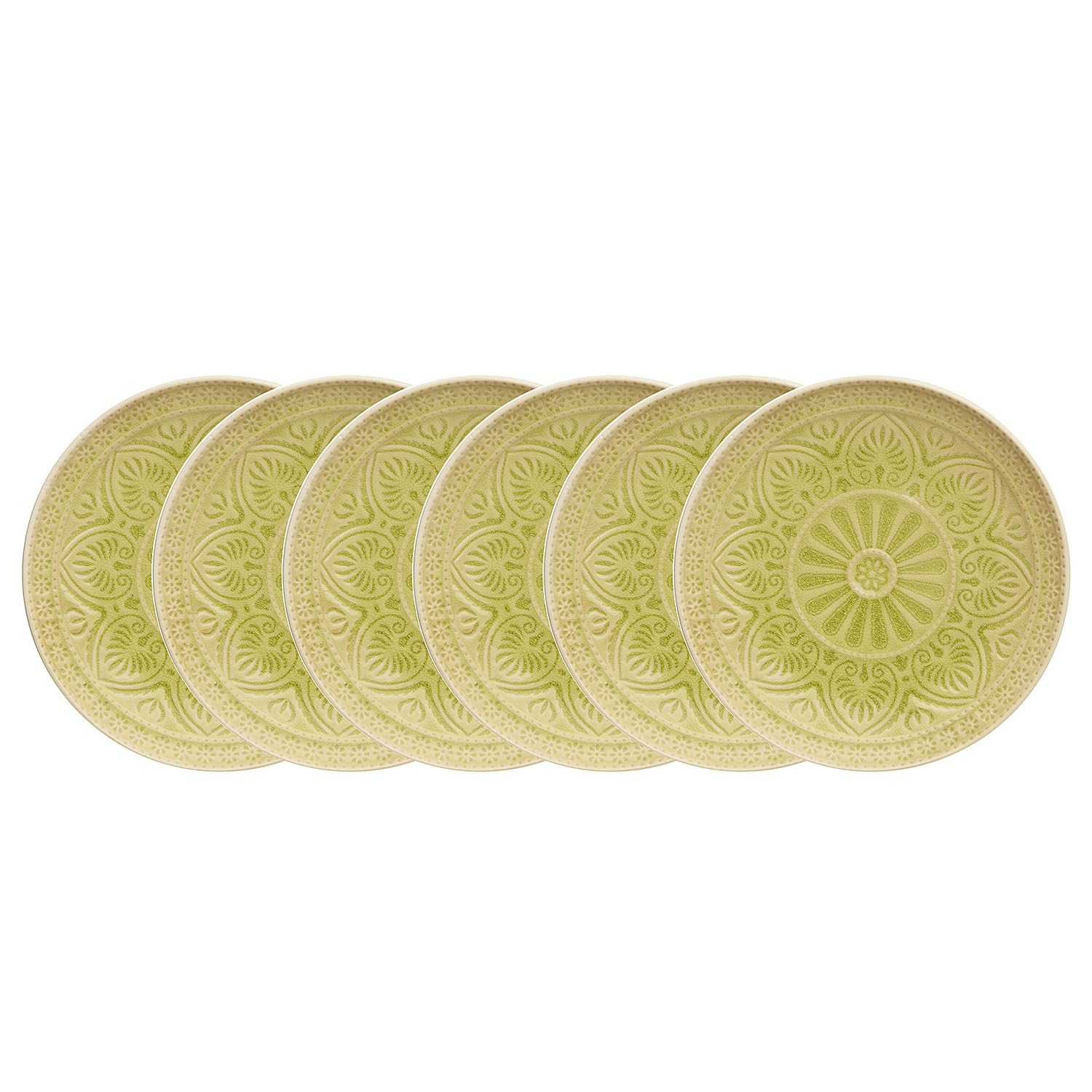 BUTLERS Teller Ø21cm 6er Teller Set SUMATRA Steinzeug Geschirr | Kuchenteller Frühstücksteller Speiseteller Essteller | Exotisch & gemustert | Mikrowellen- & spülmaschinenfest